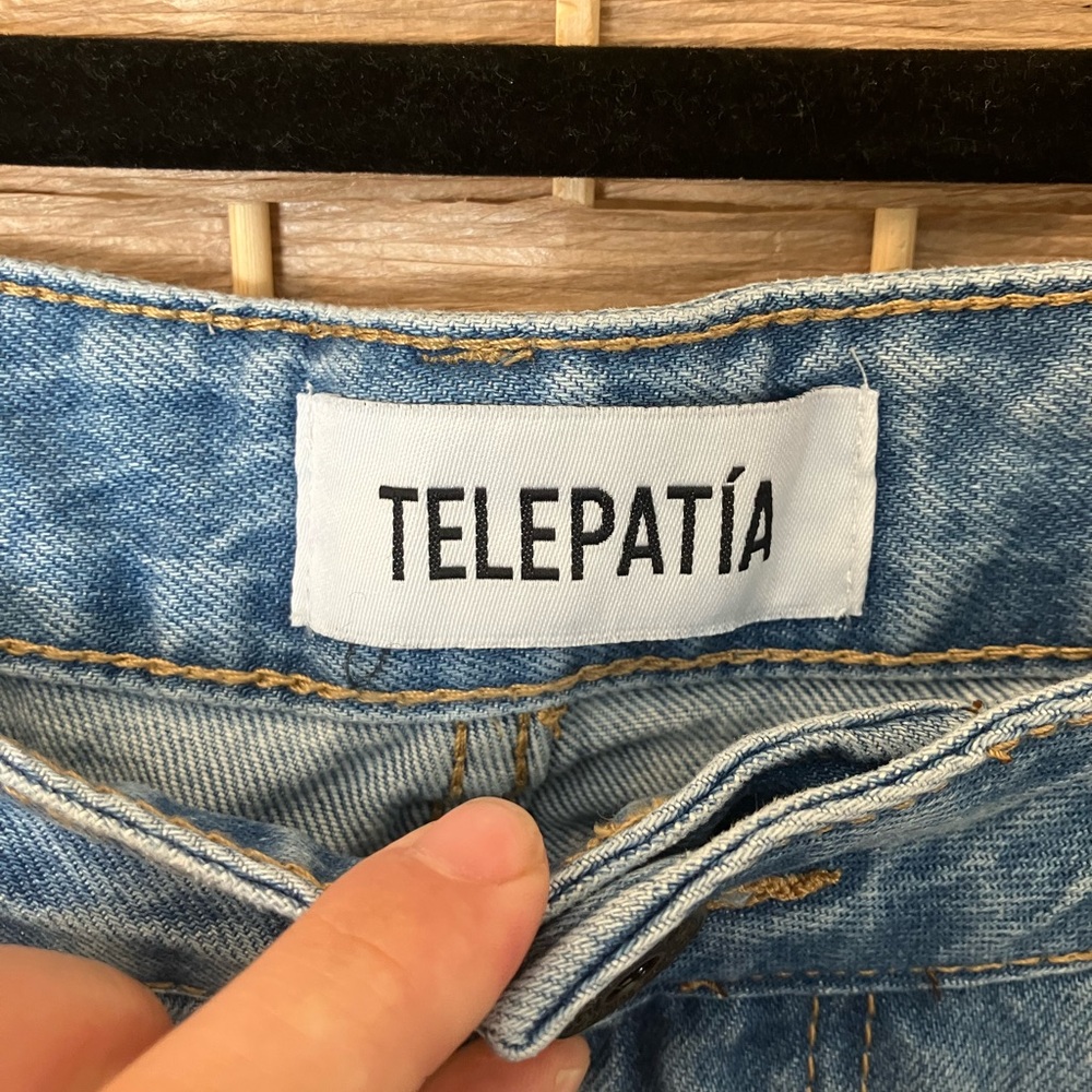 Telepatia Wide Leg Light Blue Jeans with Side Stripe - Picture 7 of 10